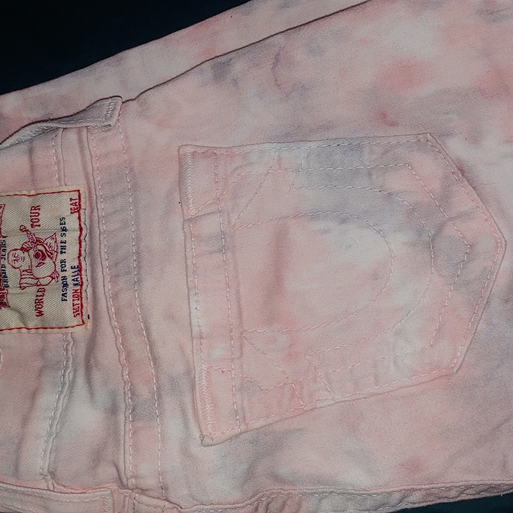 Pink & gray tye dye true religion jeans